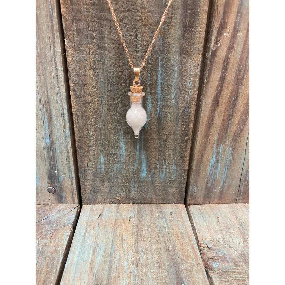 Clear crystal Quartz sand on rose gold stainless steel 24” necklace